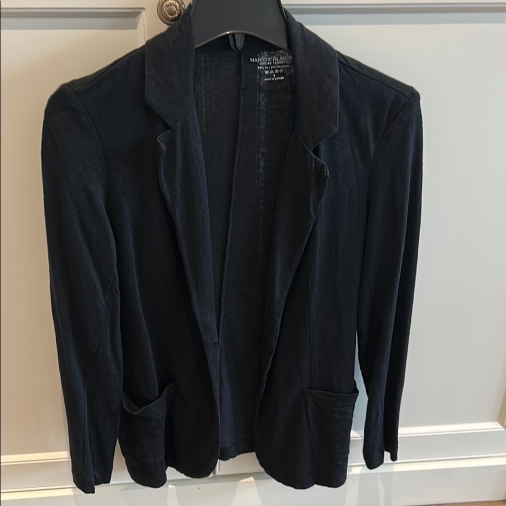 Majestic Black Blazer Classic Lapel Open-Front